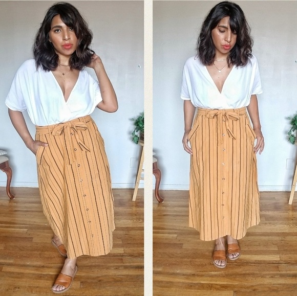 UNAPOLOGETIC MUSTARD STRIPED MIDI SKIRT - Picture 2 of 8